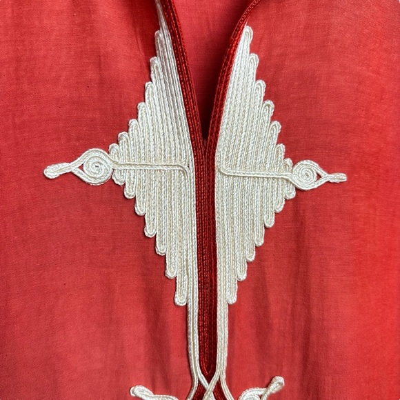 El Abadi Size XL Caftan Brick Red Ornate Embroidered Cotton Tunic Desert Prayer - Picture 6 of 14